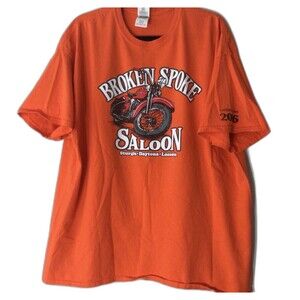 Gildan T-Shirt Men’s Size 2XL Color Orange Broken Spoke Saloon Sturgis Daytona